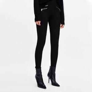Zara Navy Moto Zip Skinny Legging Pants